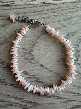 Freshwater Pearl Chip Shell Anklet - Blush Peach Pink
